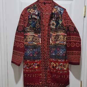 Red Geometric Jacket with Intricate Patterns.New. Its All Hand Embroidery